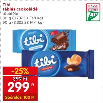 Spar Tibi táblás csokoládé 90g ajánlat