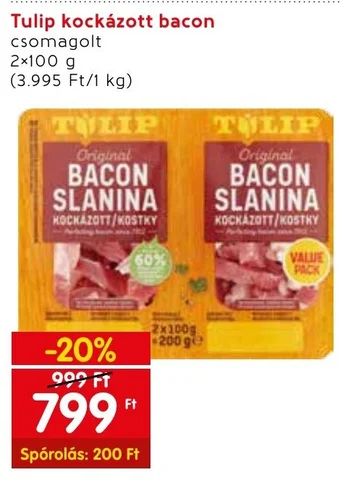 Interspar Tulip kockázott bacon 2x100g ajánlat