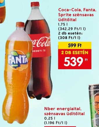 Coca-Cola, Fanta, Sprite szénsavas üdítőital 1,75l