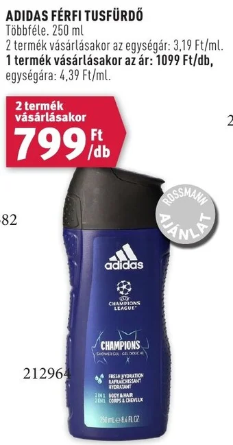 Rossmann ADIDAS FÉRFI TUSFÜRDŐ, 250ml ajánlat