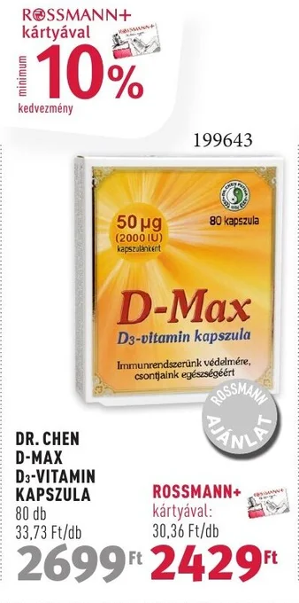 Rossmann DR. CHEN D-MAX D3-VITAMIN KAPSZULA 80 db ajánlat