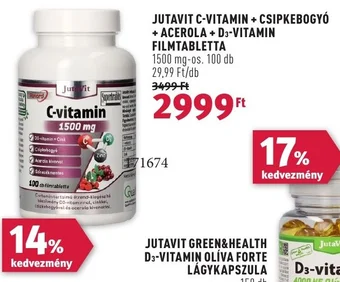 Rossmann JUTAVIT C-VITAMIN + CSIPKEBOGYÓ + ACEROLA + D3-VITAMIN FILMTABLETTA ajánlat