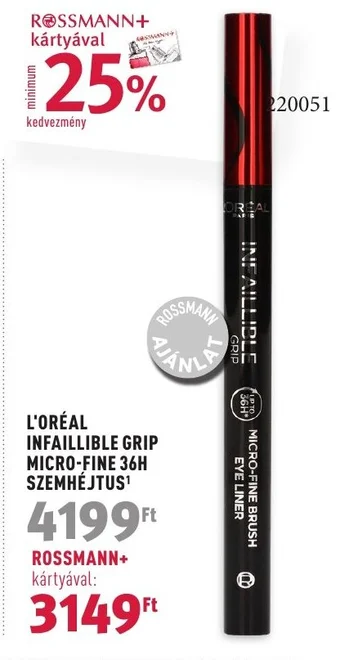Rossmann L'ORÉAL INFAILLIBLE GRIP MICRO-FINE 36H SZEMHÉJTUS ajánlat