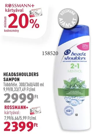 Rossmann HEAD&SHOULDERS SAMPON 400ml ajánlat