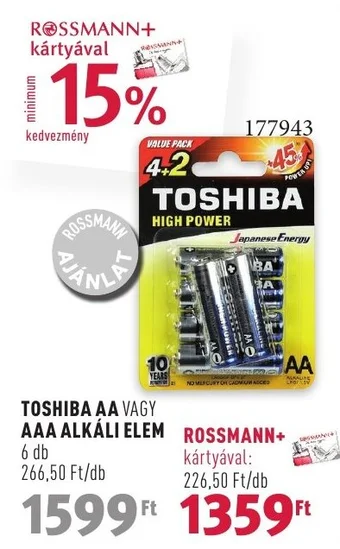 TOSHIBA AA VAGY AAA ALKÁLI ELEM 6 db