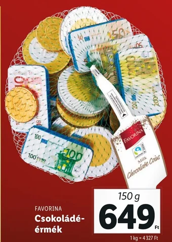 Lidl FAVORINA Csokoládé- érmék 150g ajánlat