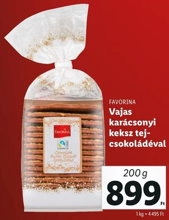 Lidl FAVORINA Vajas karácsonyi keksz tej-csokoládéval 200g ajánlat