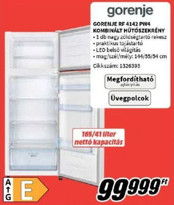 MediaMarkt GORENJE RF 4142 PW4 KOMBINÁLT HŰTŐSZEKRÉNY ajánlat