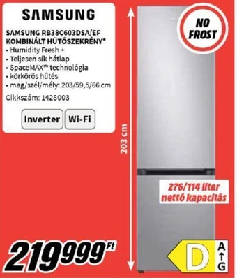 Media Markt SAMSUNG RB38C603DSA/EF KOMBINÁLT HŰTŐSZEKRÉNY ajánlat
