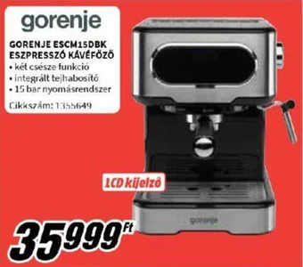 Media Markt GORENJE ESCM15DBK ESZPRESSZÓ KÁVÉFŐZŐ ajánlat
