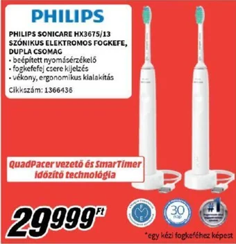 Media Markt PHILIPS SONICARE HX3675/13 SZÓNIKUS ELEKTROMOS FOGKEFE, DUPLA CSOMAG ajánlat