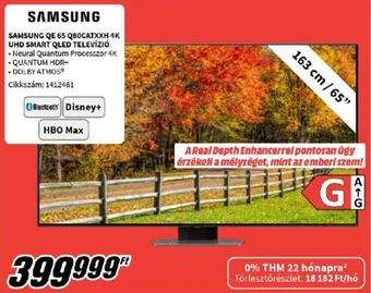 Media Markt SAMSUNG QE 65 Q80CATXXH 4K UHD SMART QLED TELEVÍZIÓ ajánlat