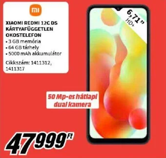 Media Markt XIAOMI REDMI 12C DS KÁRTYAFÜGGETLEN OKOSTELEFON ajánlat