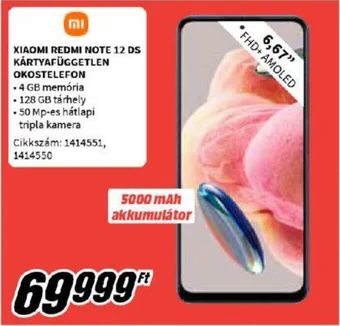 Media Markt XIAOMI REDMI NOTE 12 DS KÁRTYAFÜGGETLEN OKOSTELEFON ajánlat