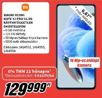 Media Markt XIAOMI REDMI NOTE 12 PRO 5G DS KÁRTYAFÜGGETLEN OKOSTELEFON ajánlat