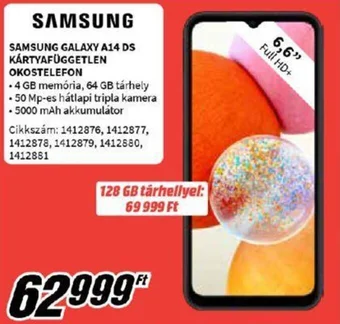 MediaMarkt SAMSUNG GALAXY A14 DS KÁRTYAFÜGGETLEN OKOSTELEFON ajánlat