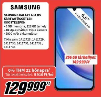 MediaMarkt SAMSUNG GALAXY A34 DS KÁRTYAFÜGGETLEN OKOSTELEFON ajánlat