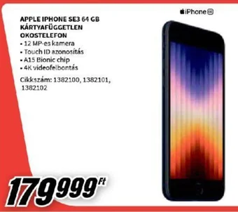 Media Markt APPLE IPHONE SE3 64 GB KÁRTYAFÜGGETLEN OKOSTELEFON ajánlat