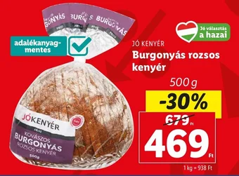 Lidl JÓ KENYÉR Burgonyás rozsos kenyér 500g ajánlat