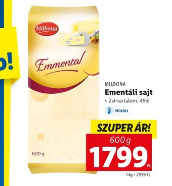 Lidl Milbona Ementáli sajt 600g ajánlat