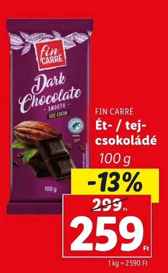 Lidl FIN CARRÉ Ét tej csokoládé 100g ajánlat