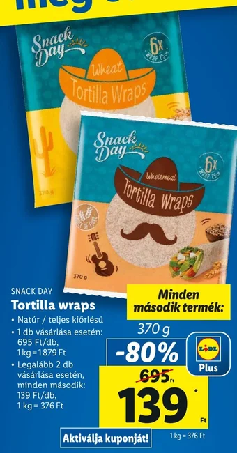 Lidl SNACK DAY Tortilla wraps 370g ajánlat
