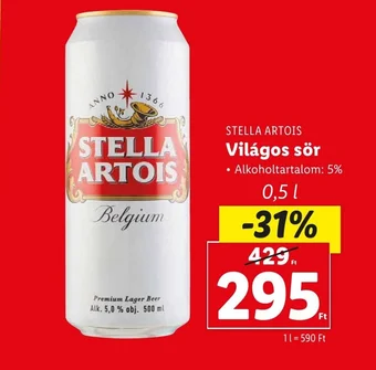 Lidl STELLA ARTOIS Világos sör 0,5l ajánlat