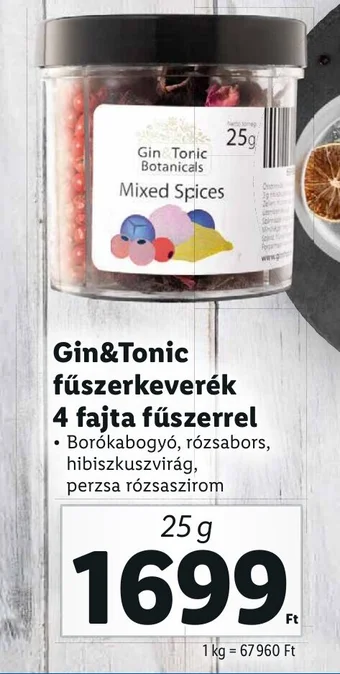 Lidl Gin Tonic fűszerkeverék 4 fajta fűszerrel 25g ajánlat