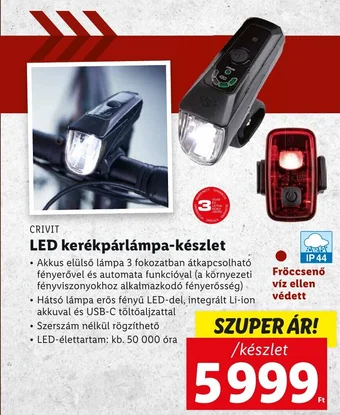 Lidl CRIVIT LED kerékpárlámpa készlet ajánlat