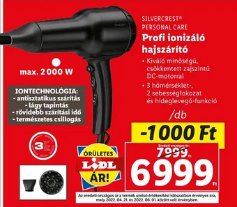 Lidl SILVERCREST PERSONAL CARE Profi ionizáló hajszárító ajánlat