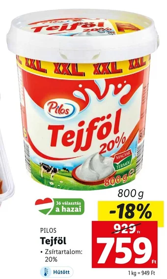 Lidl PILOS Tejföl 800 g ajánlat