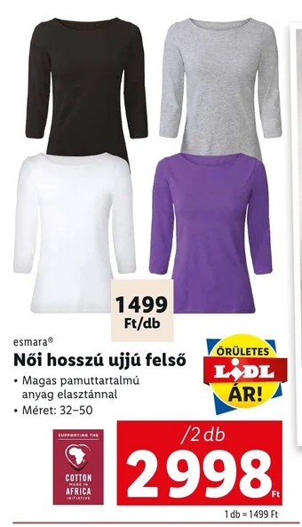 Lidl esmara Női hosszú ujjú felső 2 db ajánlat