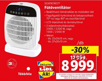 Lidl SILVERCREST Fűtőventilátor 1 db ajánlat
