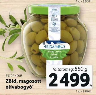 Lidl ERIDANOUS Zöld, magozott olívabogyó 850 g ajánlat