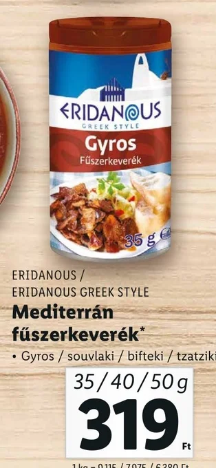 Lidl ERIDANOUS Mediterrán fűszerkeverék 35 - 50 g ajánlat