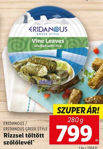 Lidl ERIDANOUS Rizzsel töltött szőlőlevél 280 g ajánlat