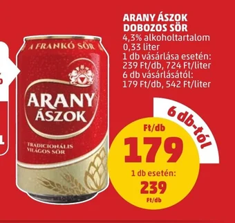PENNY ARANY ÁSZOK DOBOZOS SÖR 0,33 l ajánlat