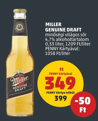 PENNY MILLER GENUINE DRAFT 0,33 l ajánlat