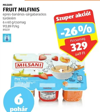 ALDI MILSANI FRUIT MILFINIS 6 x 60g ajánlat