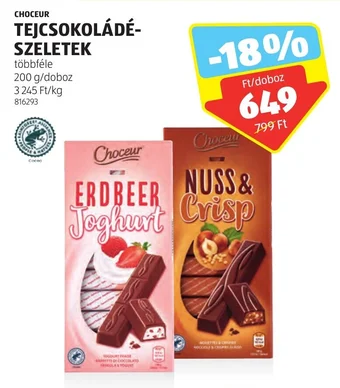 ALDI CHOCEUR TEJCSOKOLÁDÉ-SZELETEK 200 g ajánlat