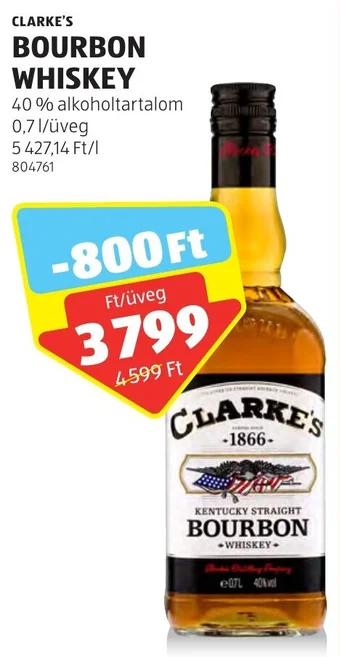 ALDI CLARKE'S BOURBON WHISKEY 0,7 l ajánlat