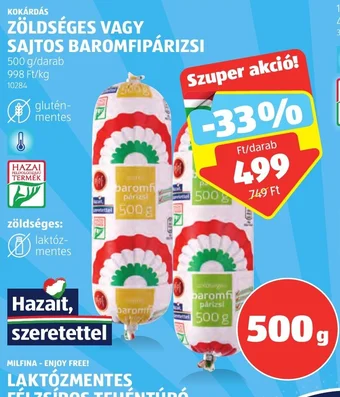 ALDI KOKÁRDÁS ZÖLDSÉGES VAGY SAJTOS BAROMFIPÁRIZSI 500 g ajánlat