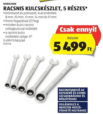 WORKZONE RACSNIS KULCSKÉSZLET 5 részes