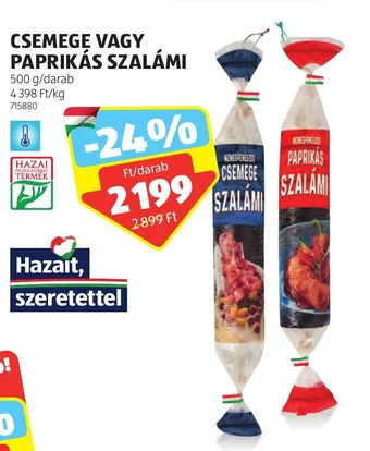 ALDI CSEMEGE VAGY PAPRIKÁS SZALÁMI 500 g ajánlat