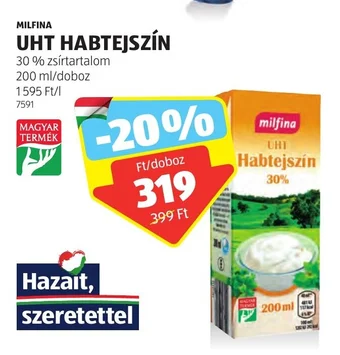 ALDI MILFINA UHT HABTEJSZÍN 200 ml ajánlat