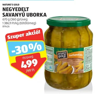 ALDI NATURE'S GOLD NEGYEDELT SAVANYÚ UBORKA 670 g ajánlat