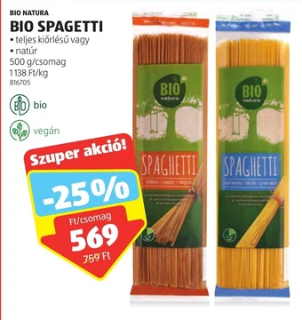 ALDI BIO NATURA BIO SPAGETTI 500 g ajánlat
