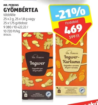 ALDI MR. PERKINS GYÖMBÉRTEA 25 x 2 g - 25 x 1,75 g ajánlat