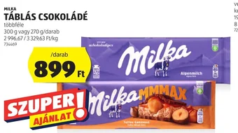 ALDI MILKA TÁBLÁS CSOKOLÁDÉ 300 / 270 g ajánlat