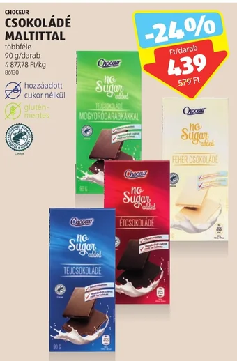 ALDI CHOCEUR CSOKOLÁDÉ MALTITTAL 90 g ajánlat